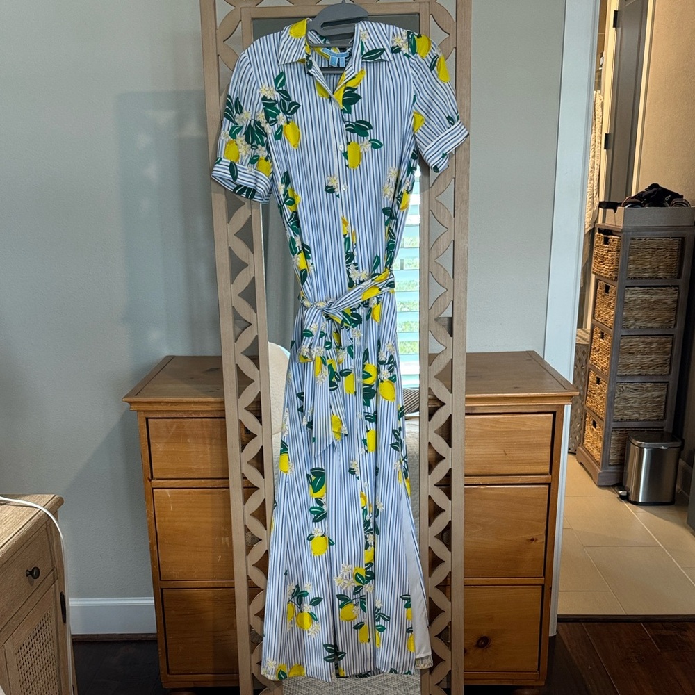 Draper James Blue and Yellow Lemon Maxi Dress